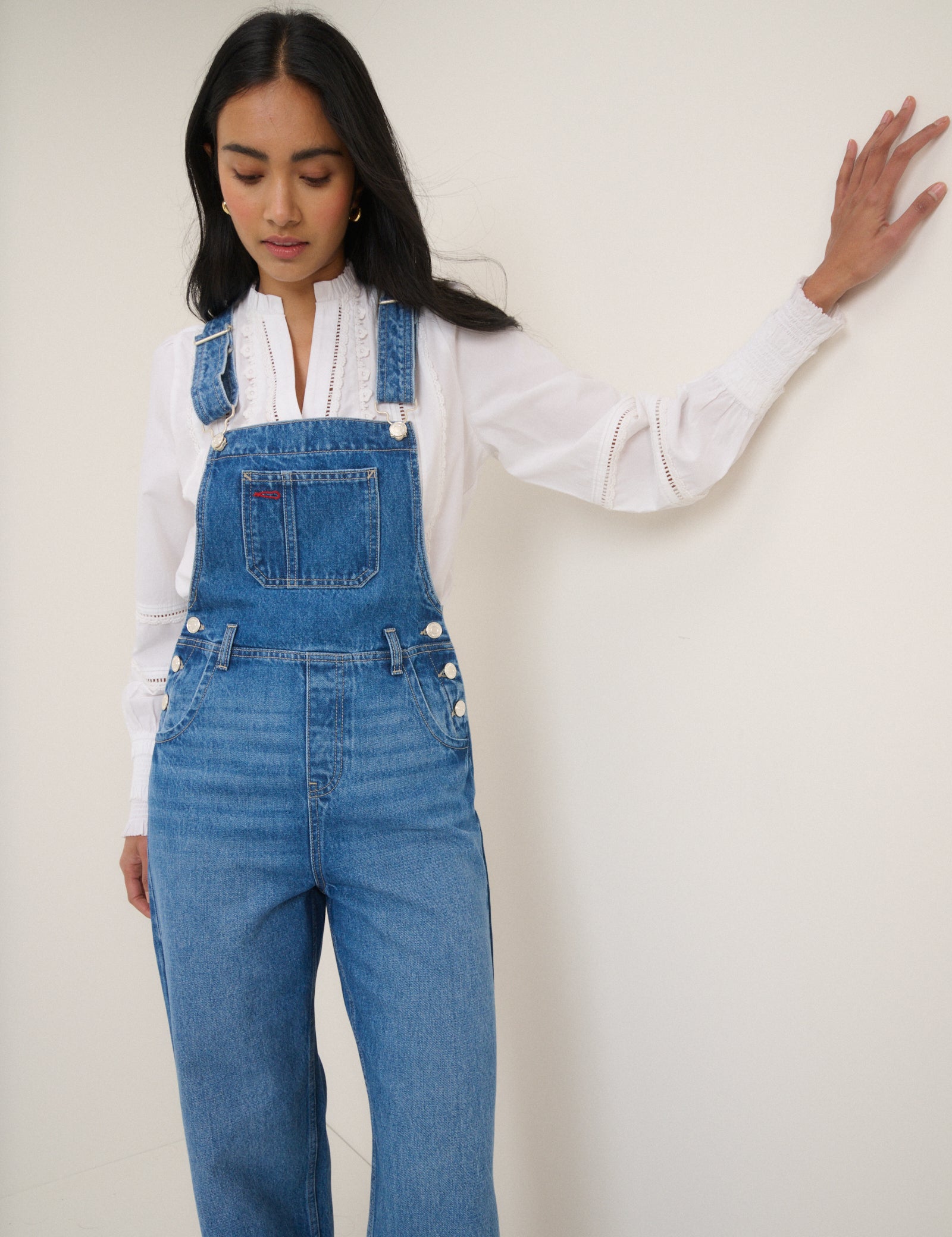 Mid Blue Denim Straight Leg Dungarees