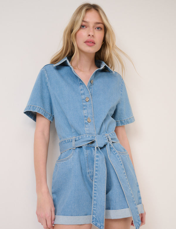 Denim Tie Waist Playsuit