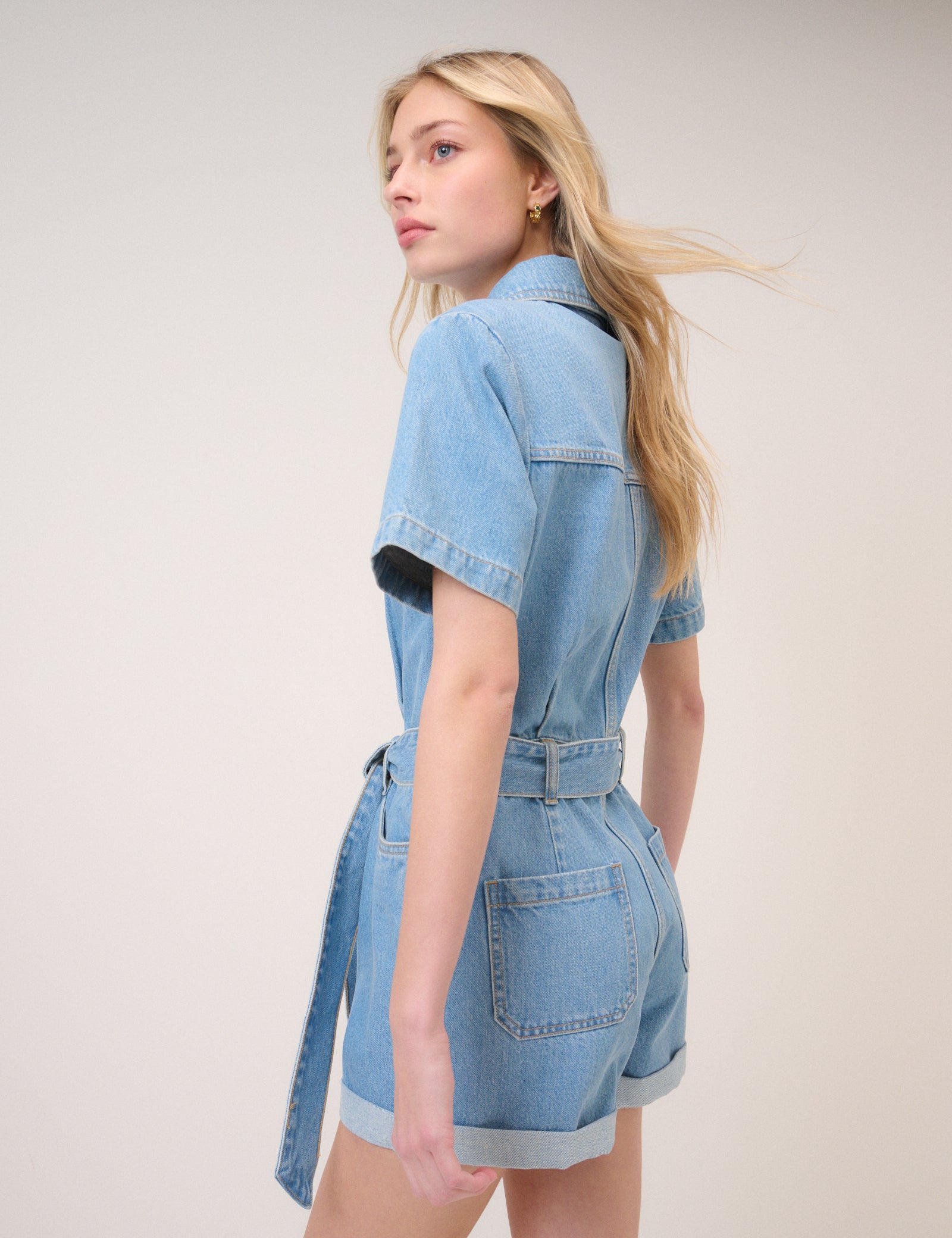Denim Tie Waist Playsuit