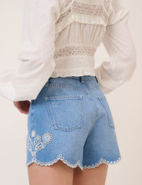 Blue Denim Embroidered Shorts