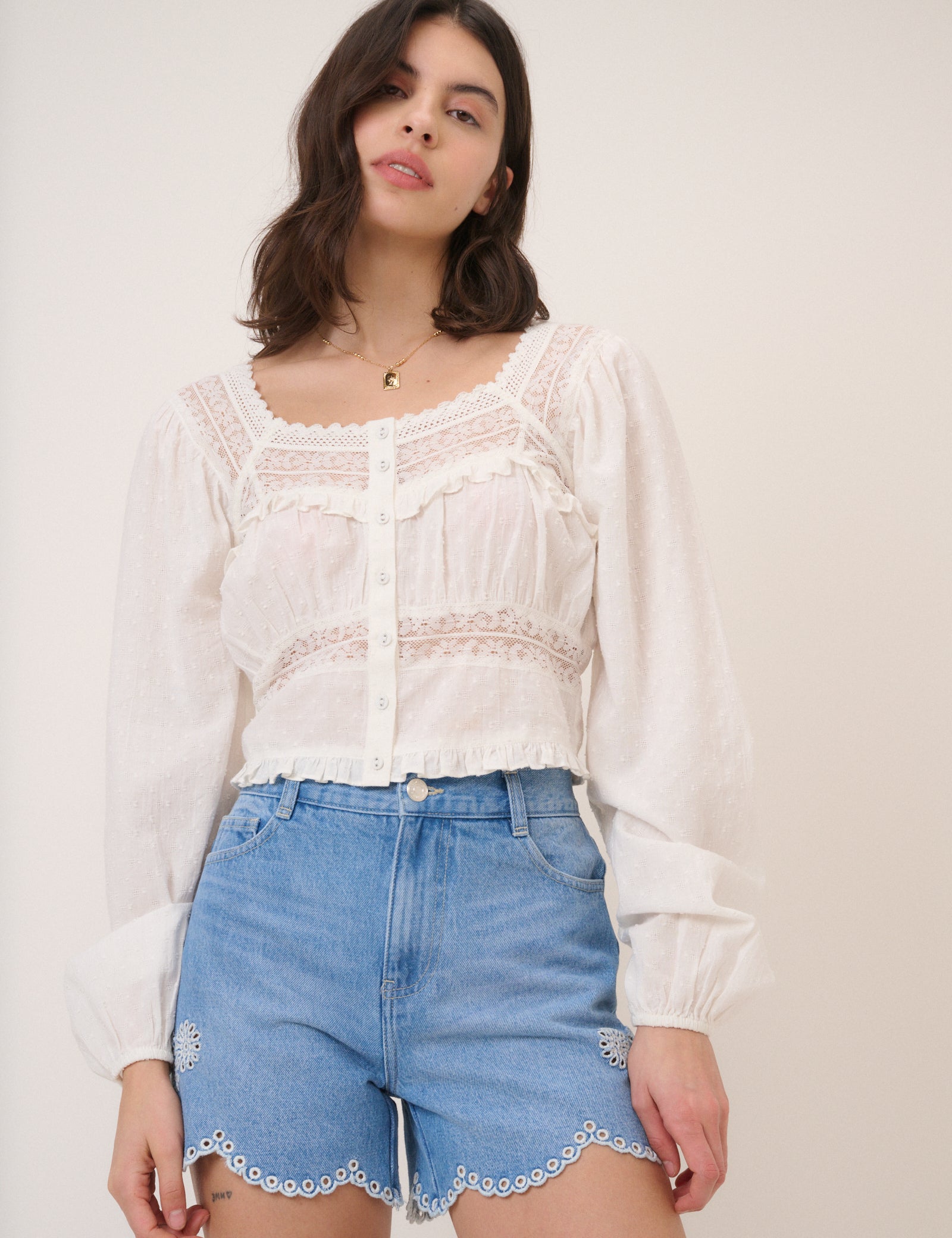 Blue Denim Embroidered Shorts