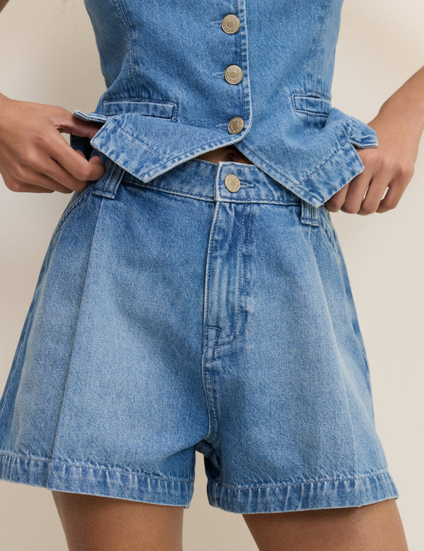 Blue Mid Rise Denim Shorts