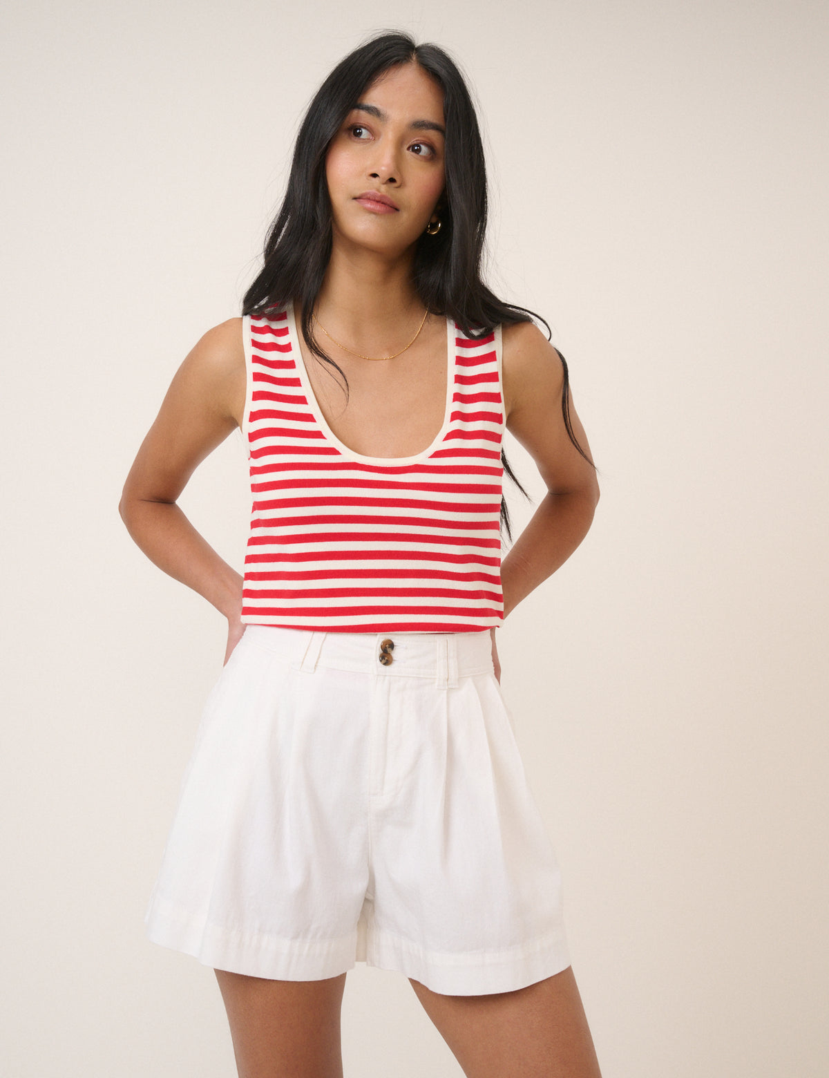 White Pleated High Waisted Shorts