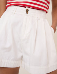 White Denim Pleated High Waisted Shorts