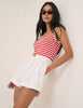 White Denim Pleated High Waisted Shorts