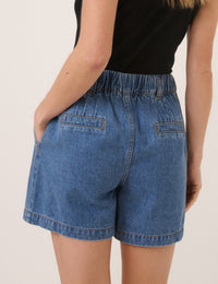 Mid Wash A-Line Denim Shorts