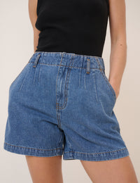 Mid Wash A-Line Denim Shorts