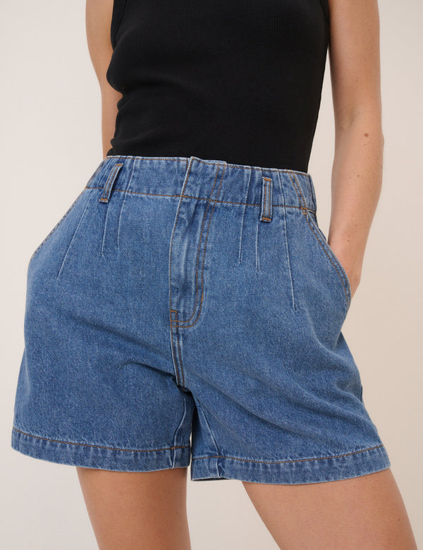 Mid Wash A-Line Denim Shorts