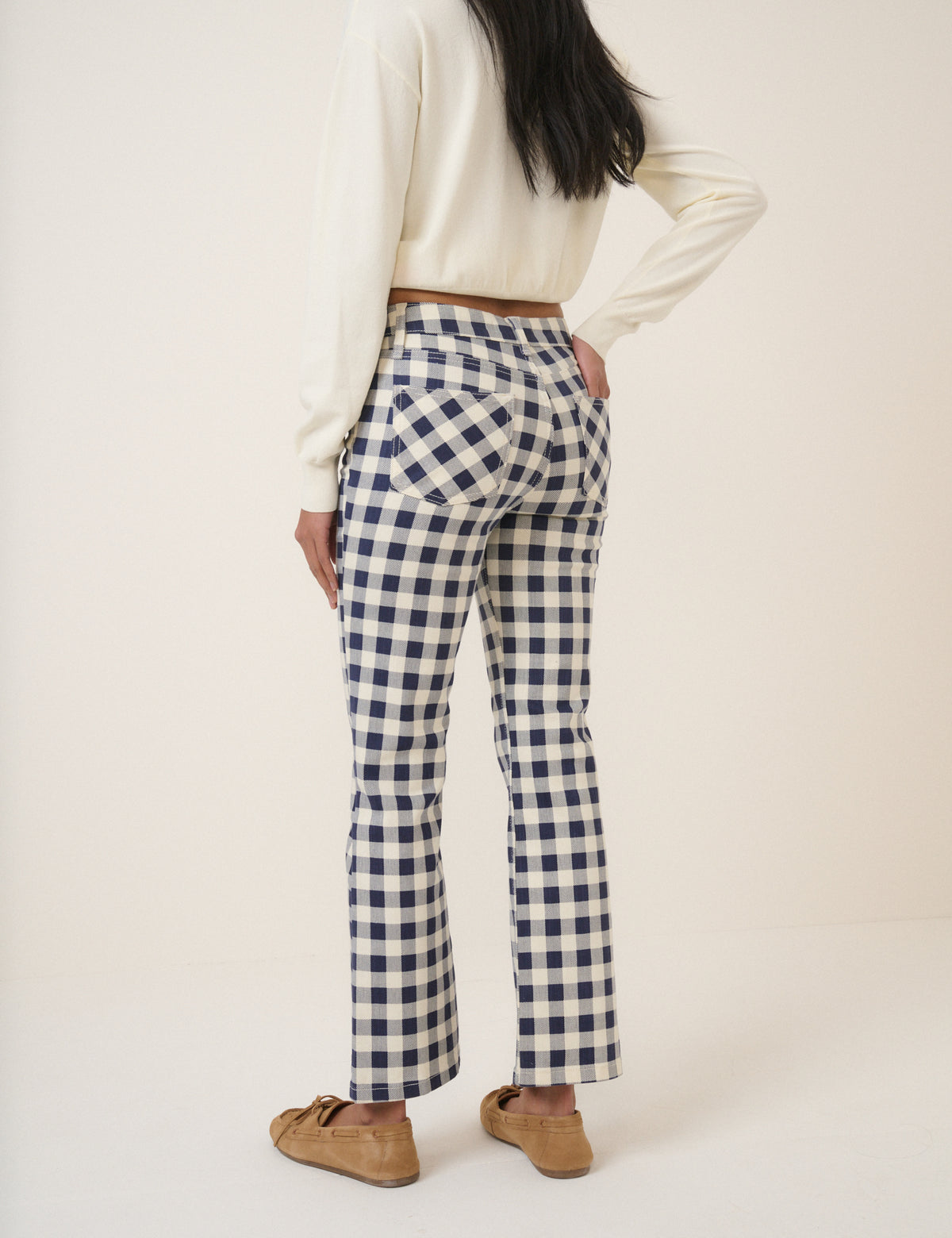 Navy Gingham Angel Kick Flare Jeans