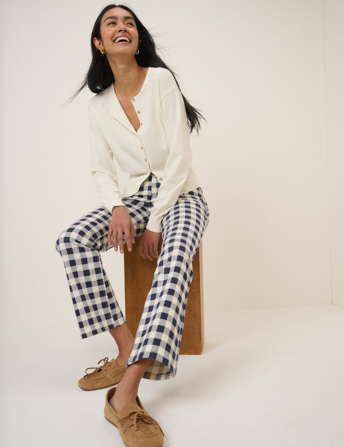 Navy Gingham Angel Kick Flare Jeans
