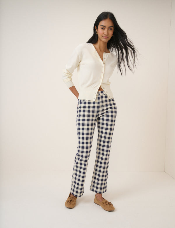 Navy Gingham Angel Kick Flare Jeans