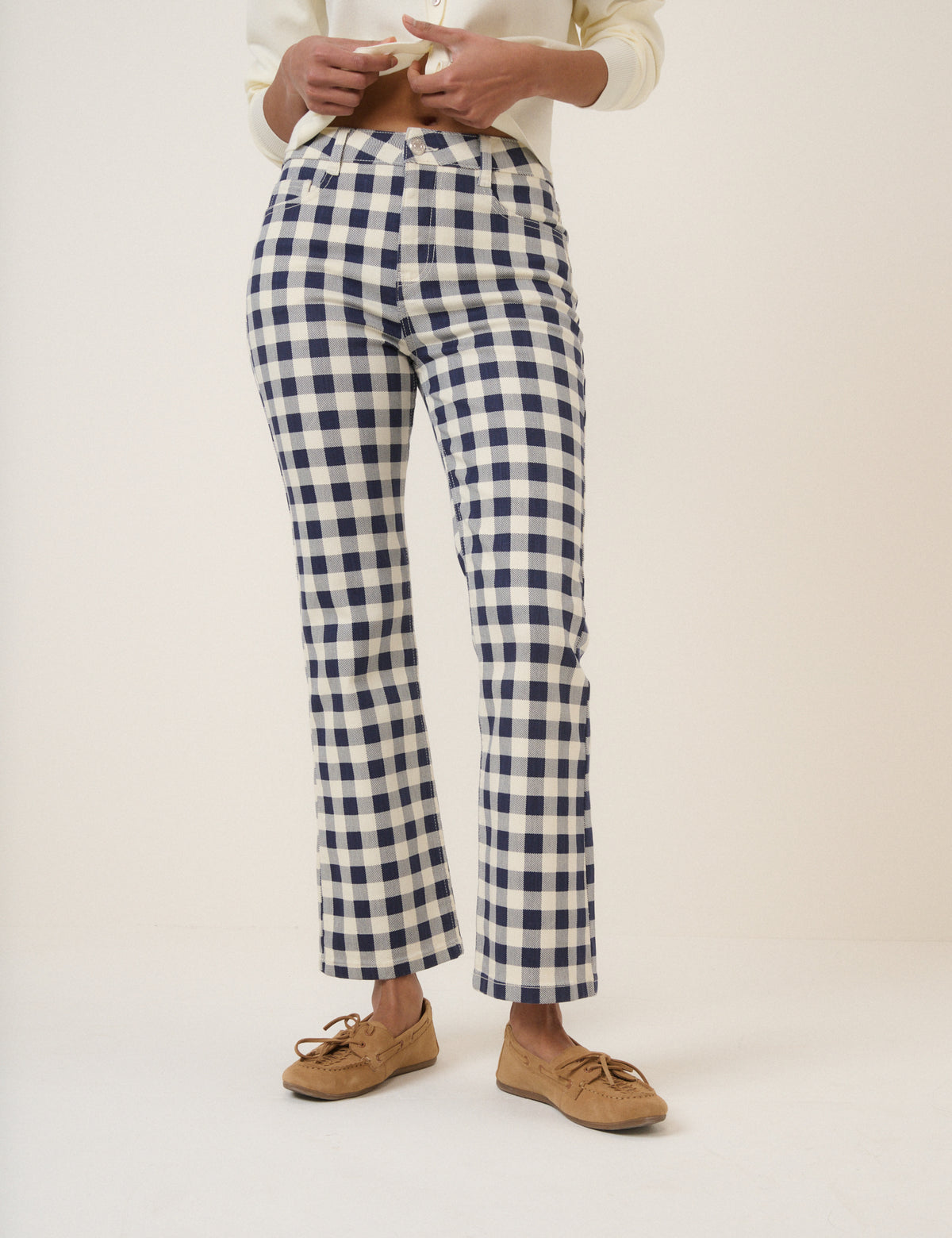 Navy Gingham Angel Kick Flare Jeans
