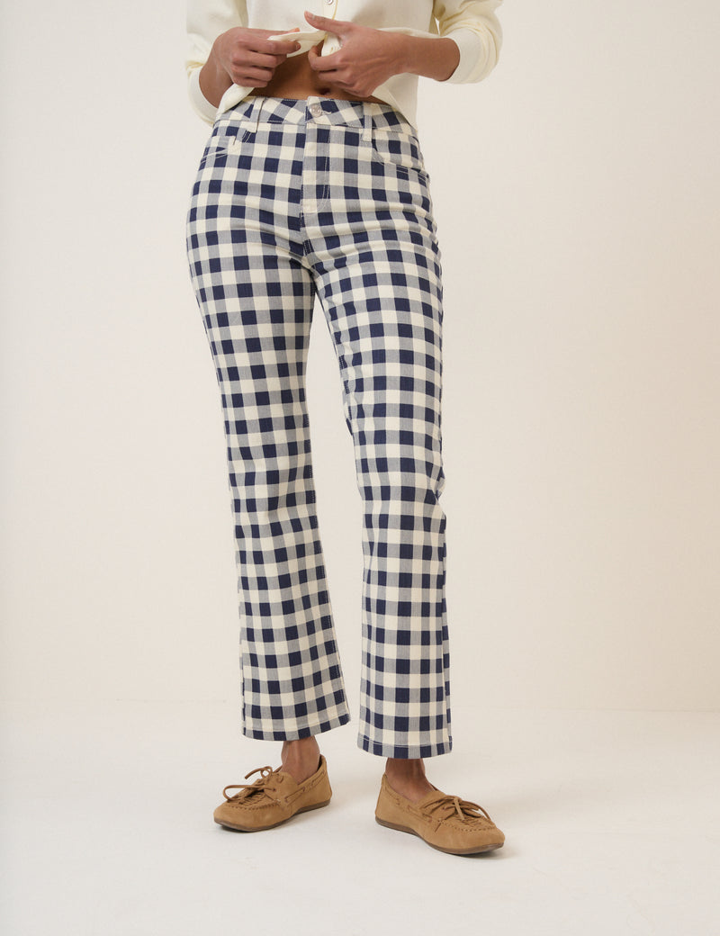 Navy Gingham Angel Kick Flare Jeans