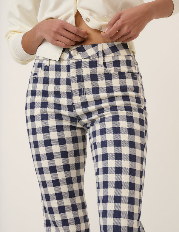 Navy Gingham Angel Kick Flare Jeans