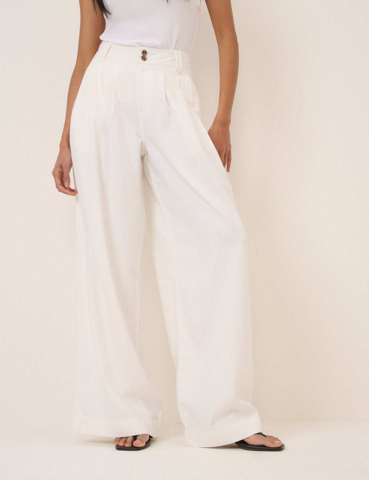 White Pleated Wide Leg Trousers