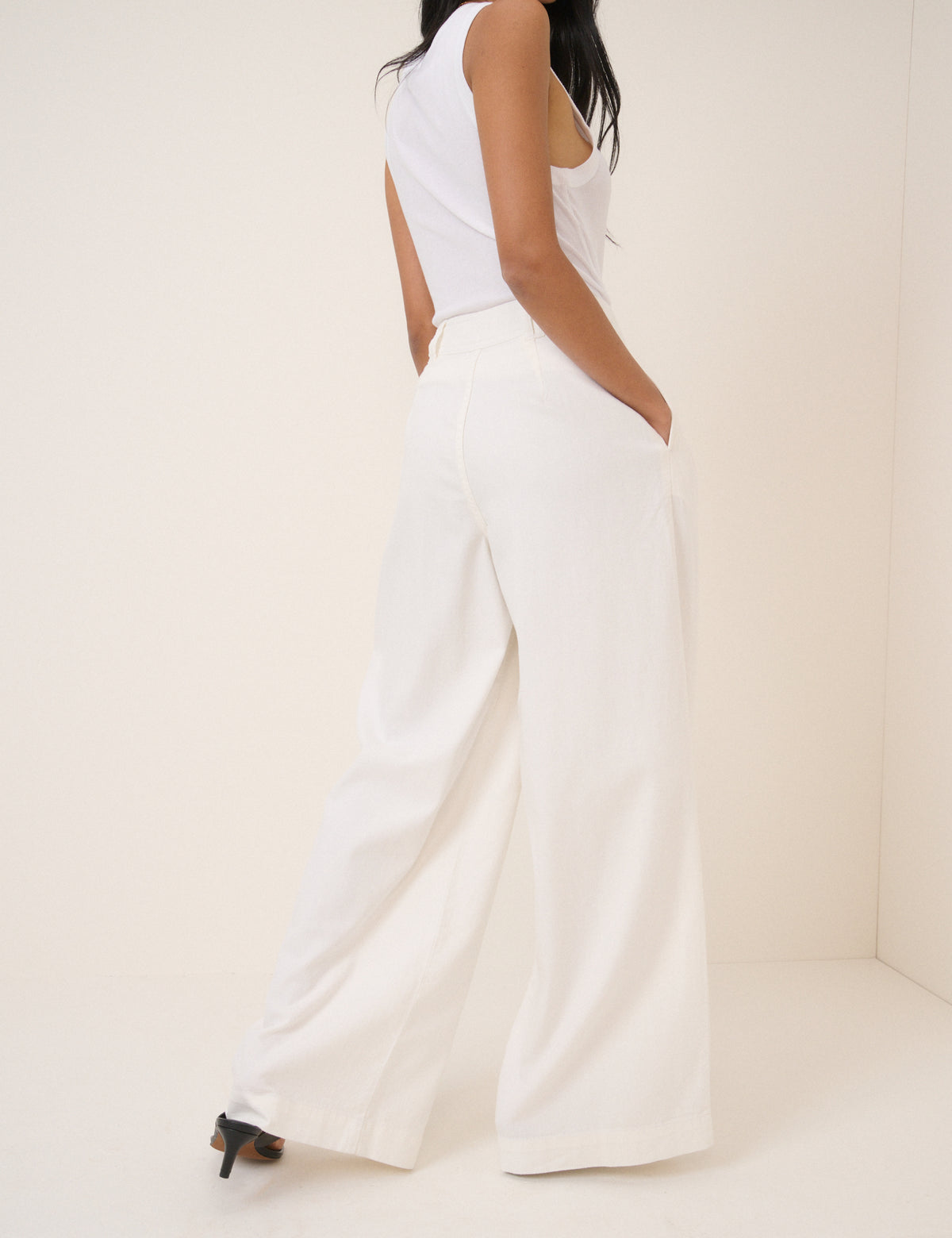 White Pleated Wide Leg Trousers
