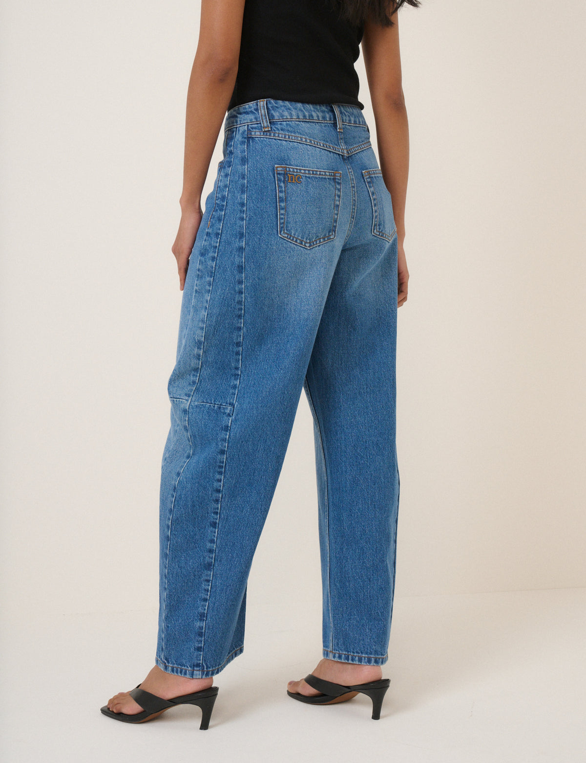Blue Mid Rise Bethnal Barrel Leg Jeans
