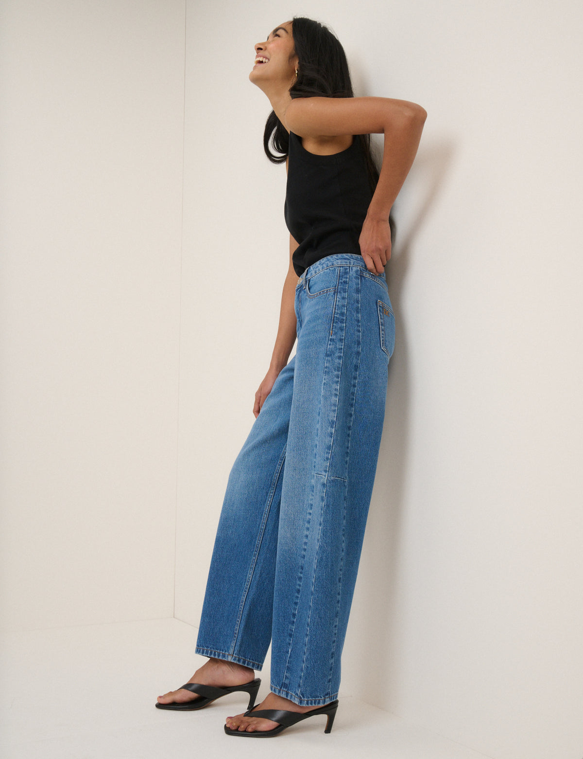 Blue Mid Rise Bethnal Barrel Leg Jeans