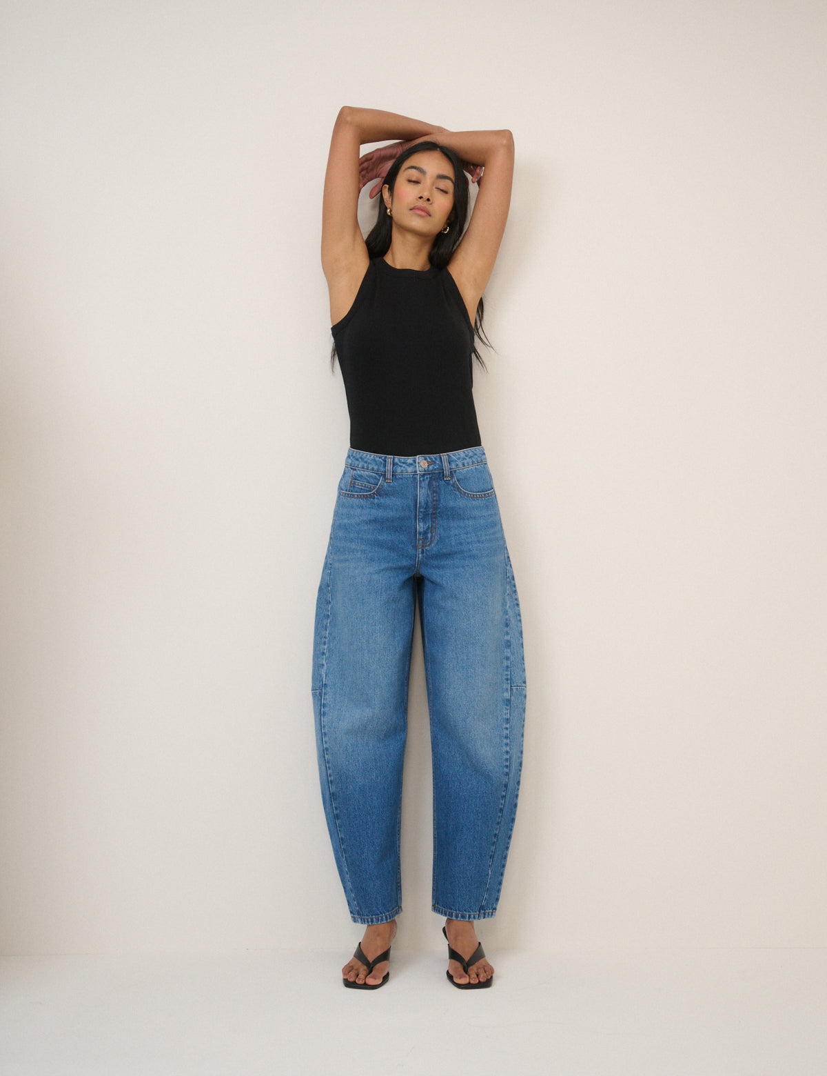 Blue Mid Rise Bethnal Barrel Leg Jeans
