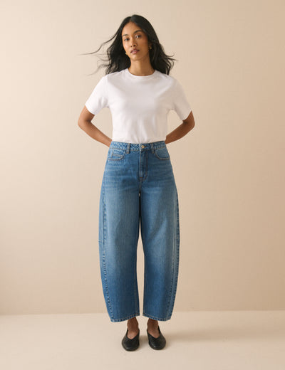 Blue Mid Rise Bethnal Barrel Leg Jeans