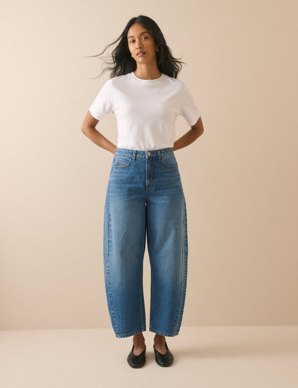 Blue Mid Rise Bethnal Barrel Leg Jeans