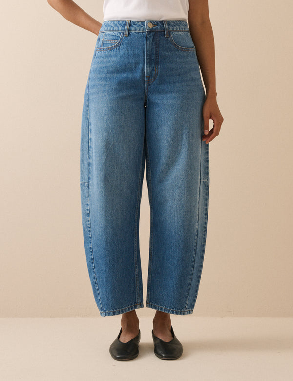 Blue Mid Rise Bethnal Barrel Leg Jeans