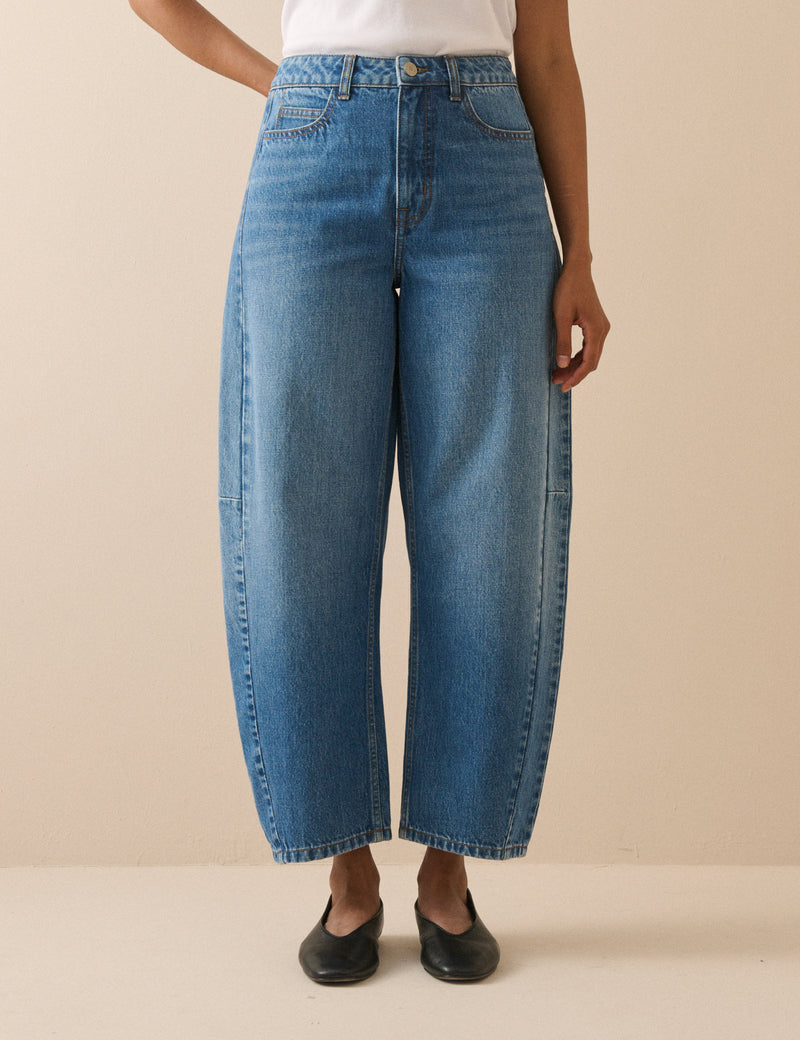 Blue Mid Rise Bethnal Barrel Leg Jeans