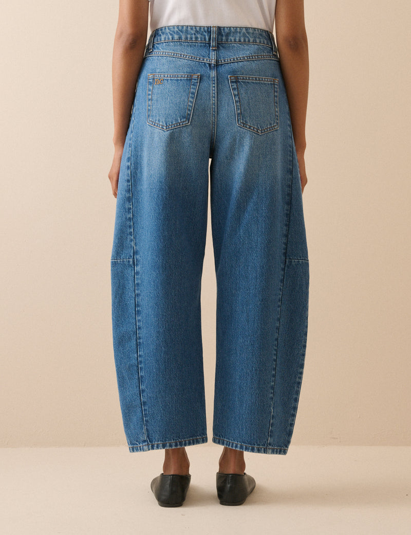 Blue Mid Rise Bethnal Barrel Leg Jeans