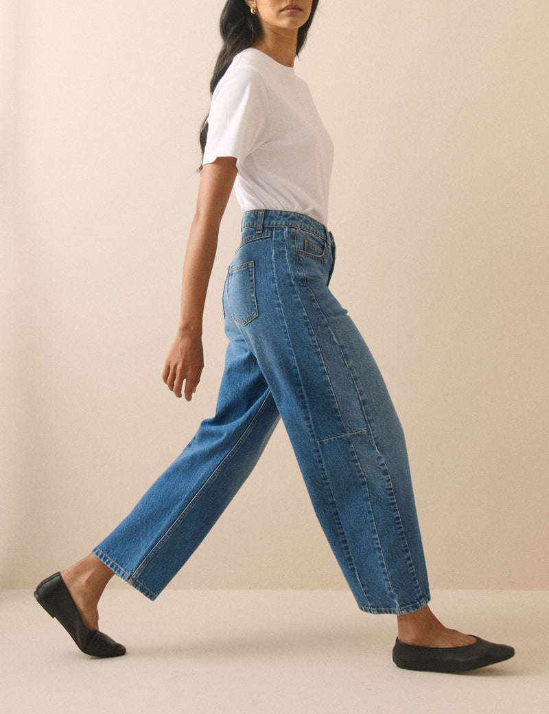 Blue Mid Rise Bethnal Barrel Leg Jeans