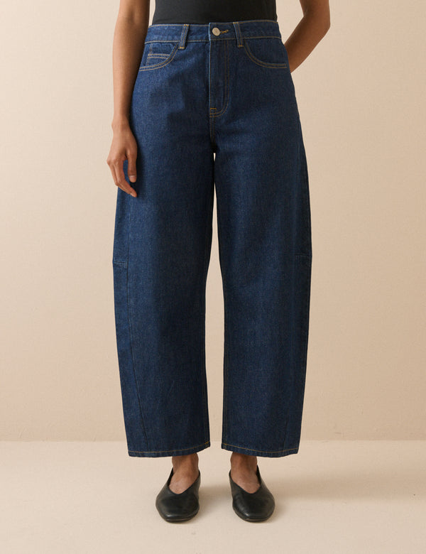 Dark Blue Bethnal Barrel Leg Jeans
