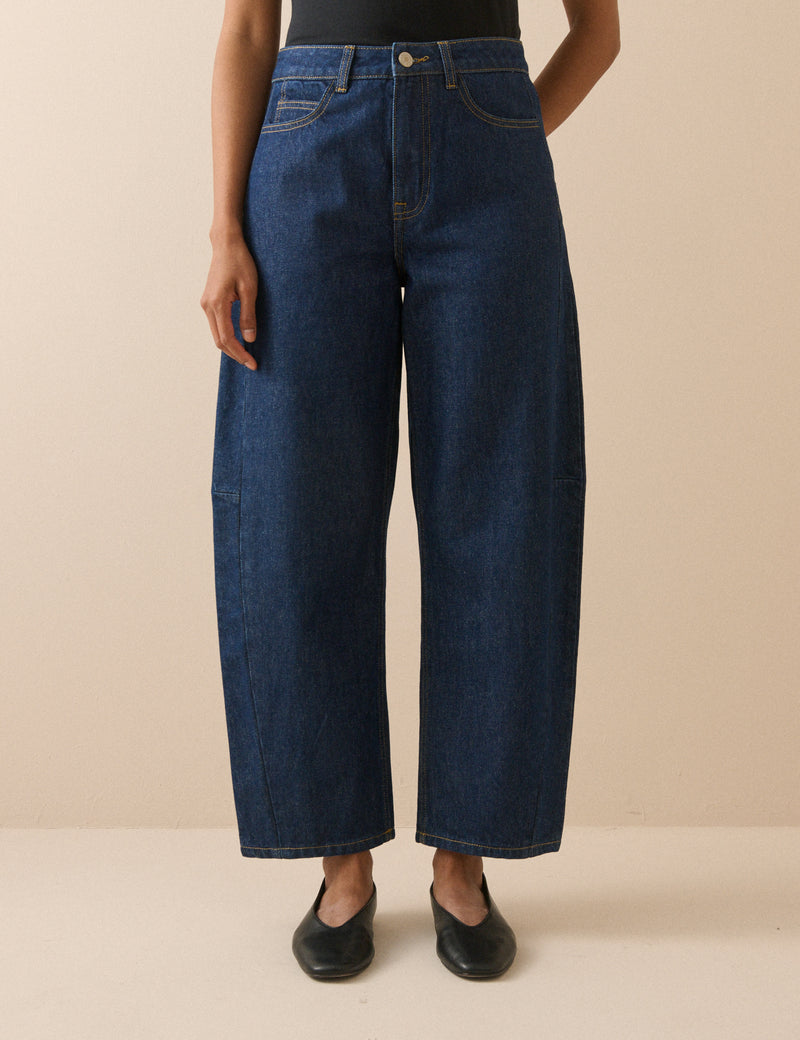 Dark Blue Bethnal Barrel Leg Jeans