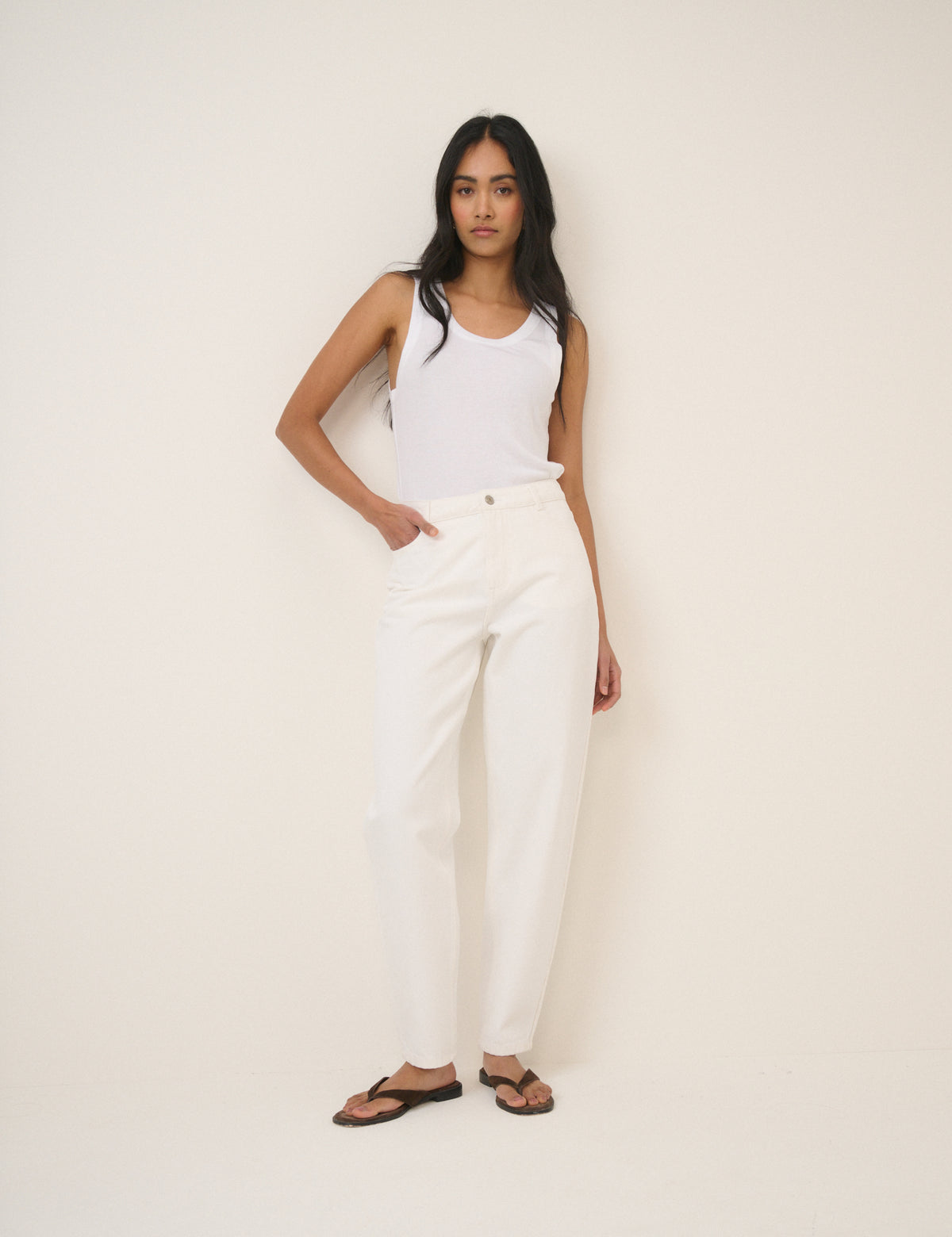 White Putney Barrel Leg Jeans