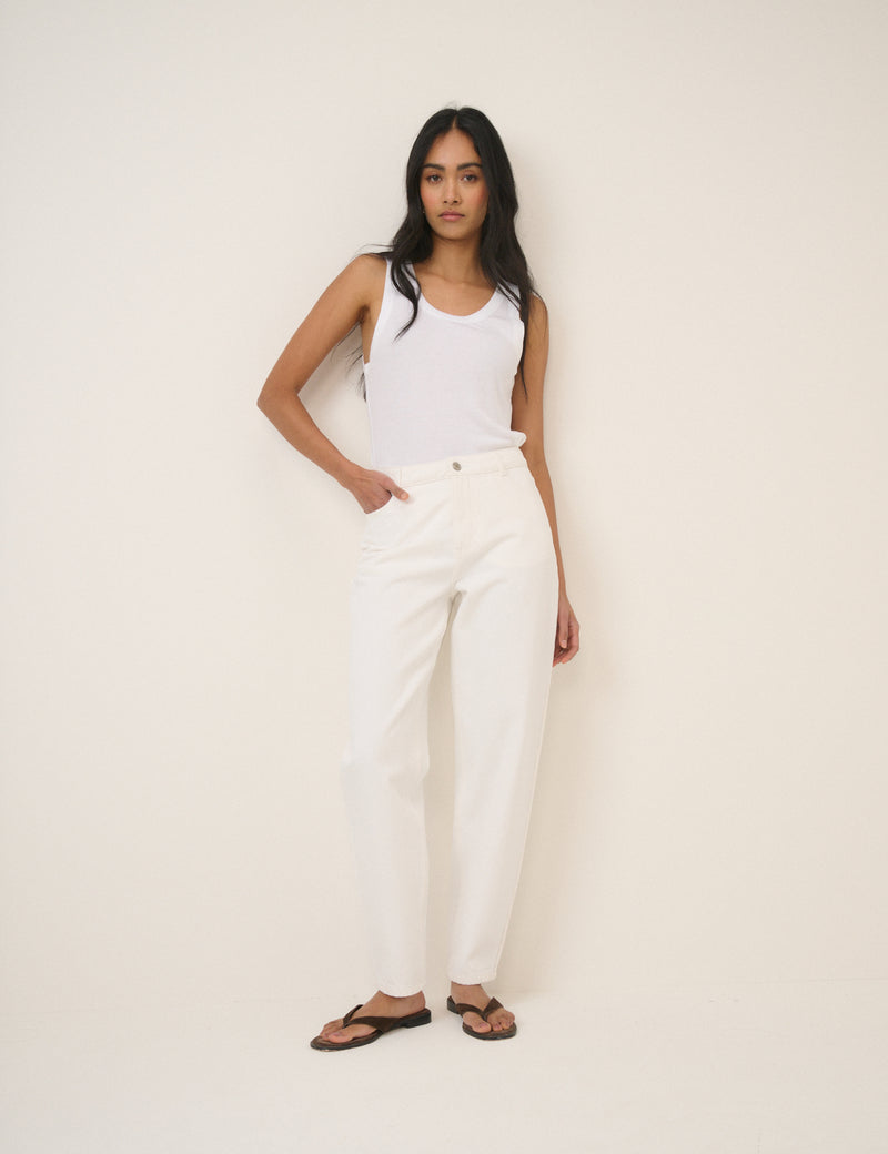 White Putney Barrel Leg Jeans