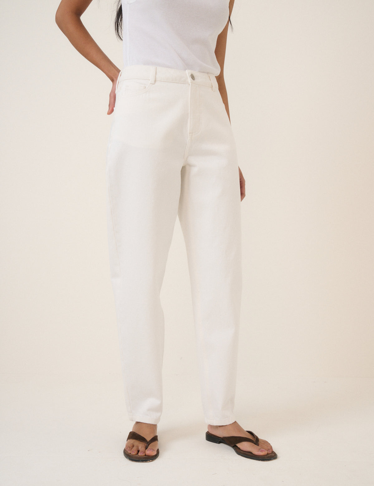 White Putney Barrel Leg Jeans