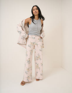 Pink Floral Stretch Wide Jeans