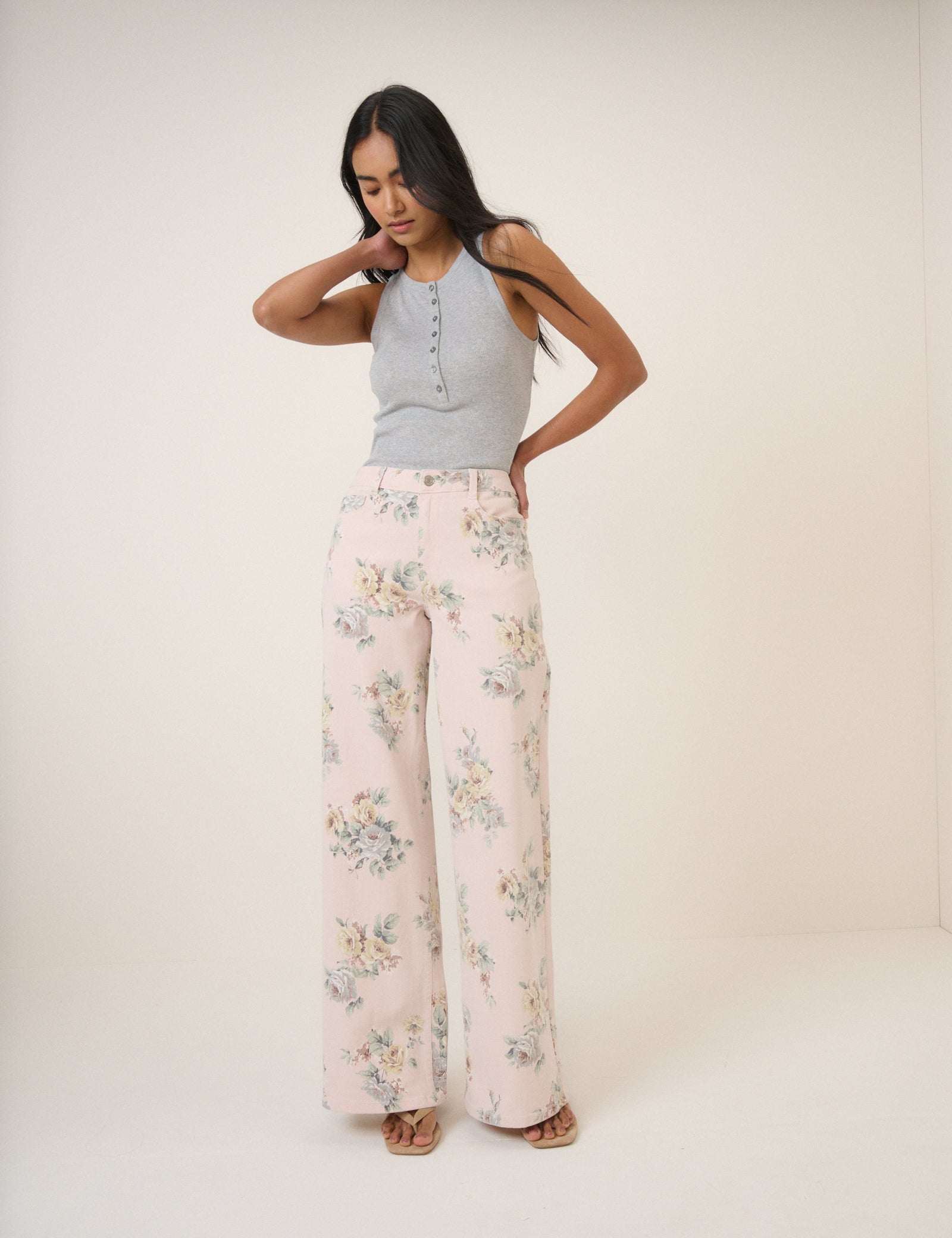 Pink Floral Soho Stretch Wide Jeans