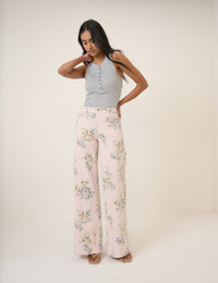 Pink Floral Soho Stretch Wide Jeans