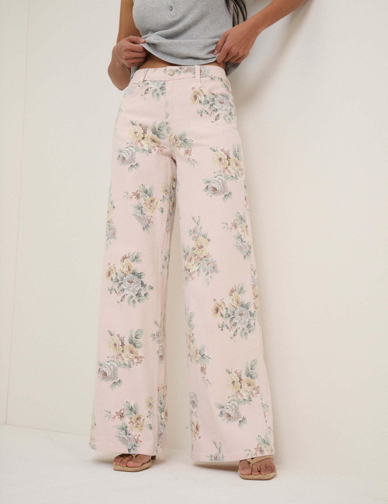 Pink Floral Soho Stretch Wide Jeans