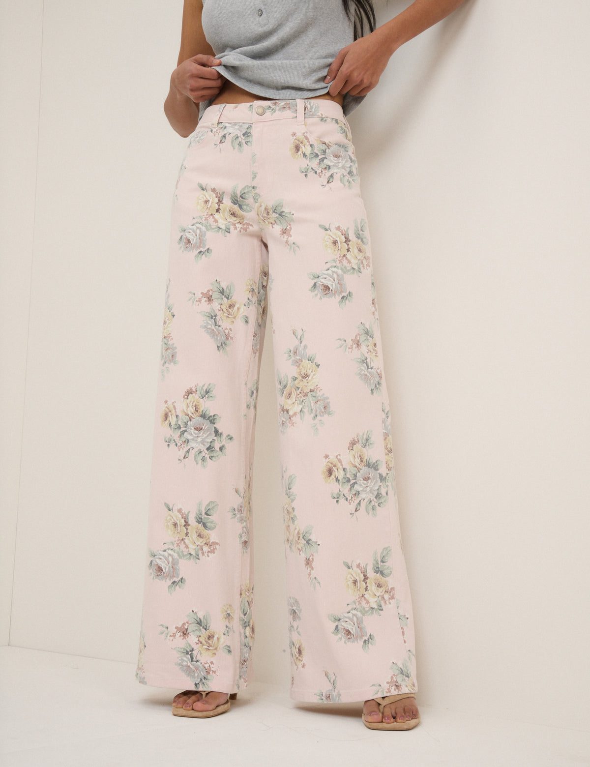 Pink Floral Soho Stretch Wide Jeans