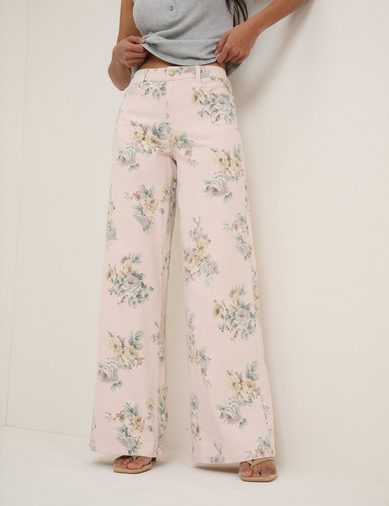 Pink Floral Soho Stretch Wide Jeans