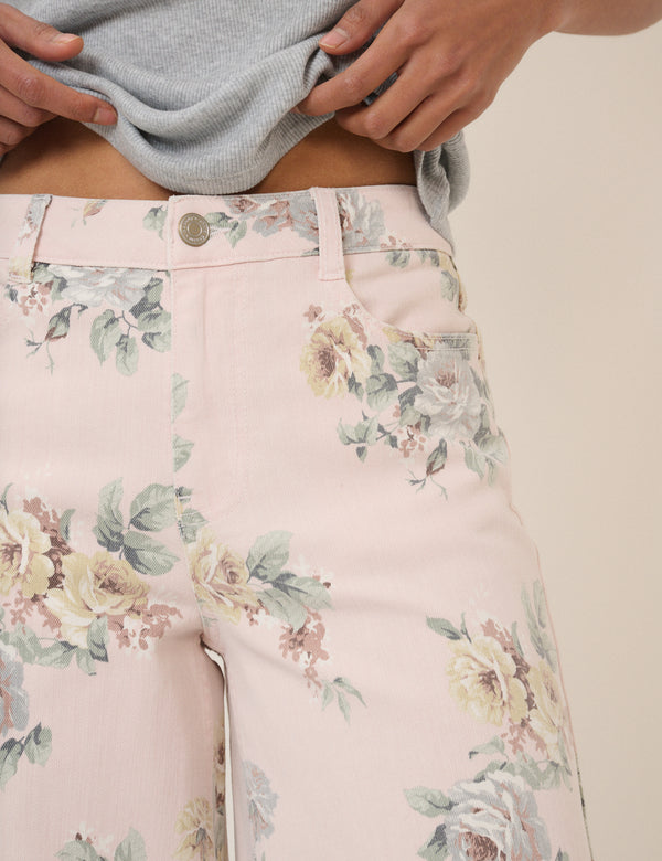 Pink Floral Soho Stretch Wide Jeans