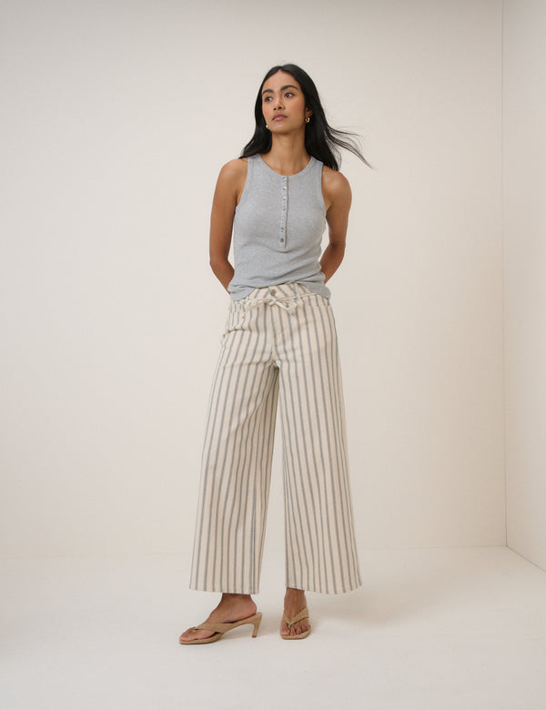 Ecru Striped Cropped Soho Wide Jeans