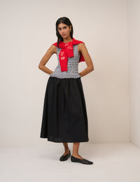 Gingham Shirred Bodice Drina Midi Dress