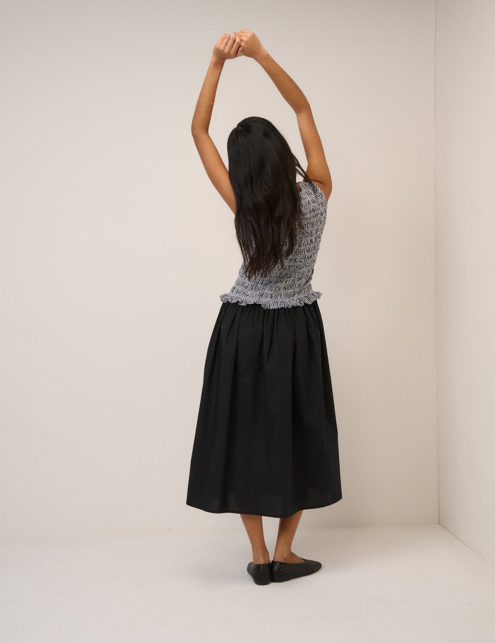 Gingham Shirred Bodice Drina Midi Dress