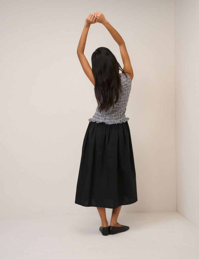 Gingham Shirred Bodice Drina Midi Dress
