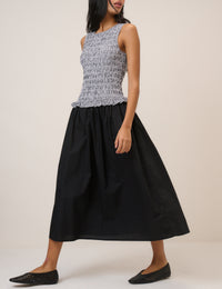 Gingham Shirred Bodice Drina Midi Dress