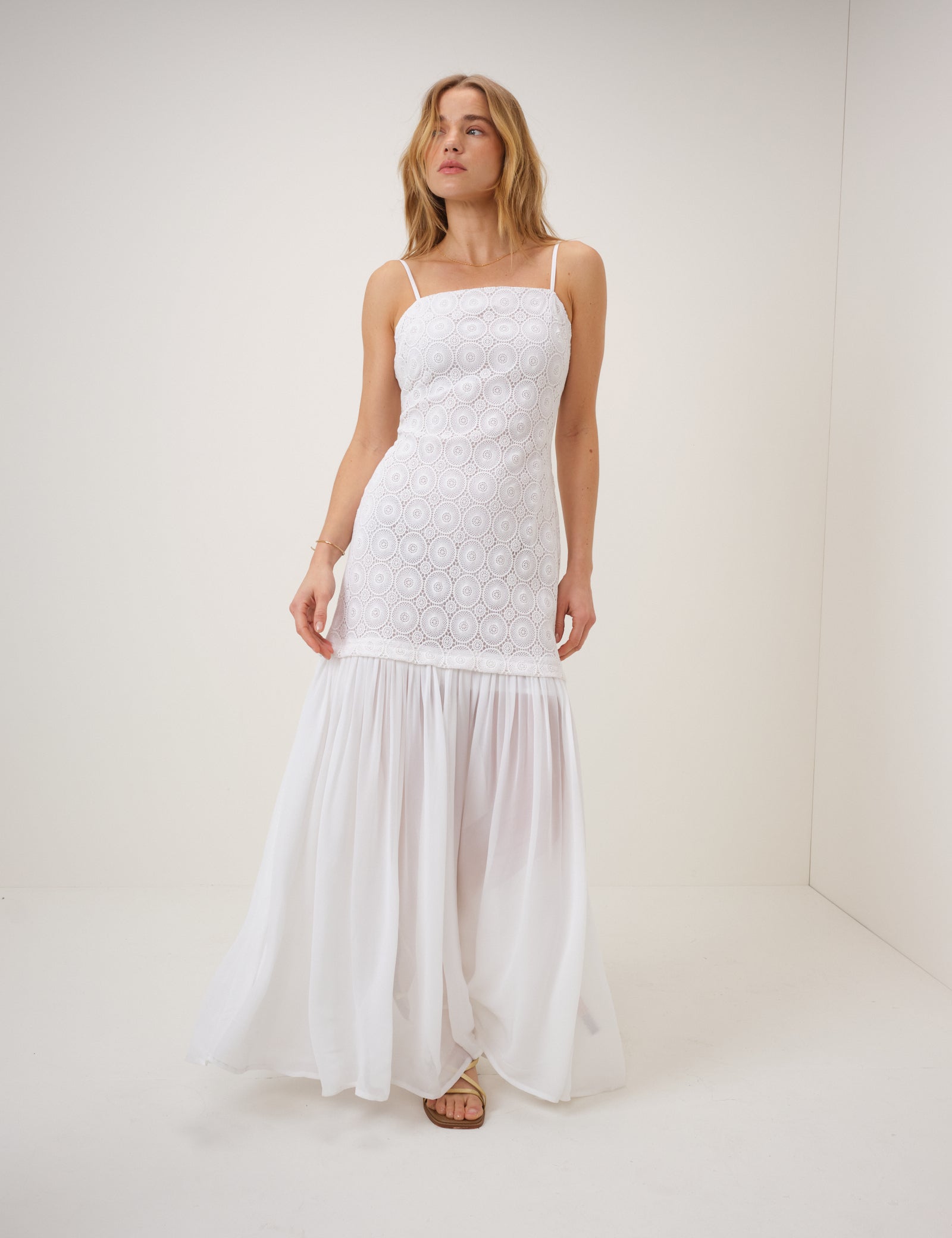 White Drop Waist Lulu Midi Dress