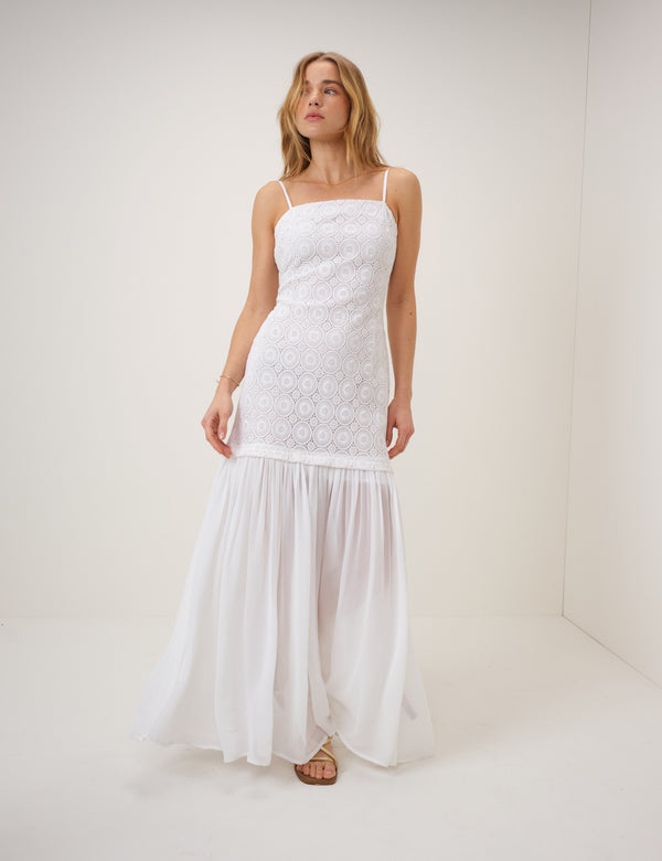 White Drop Waist Lulu Midi Dress