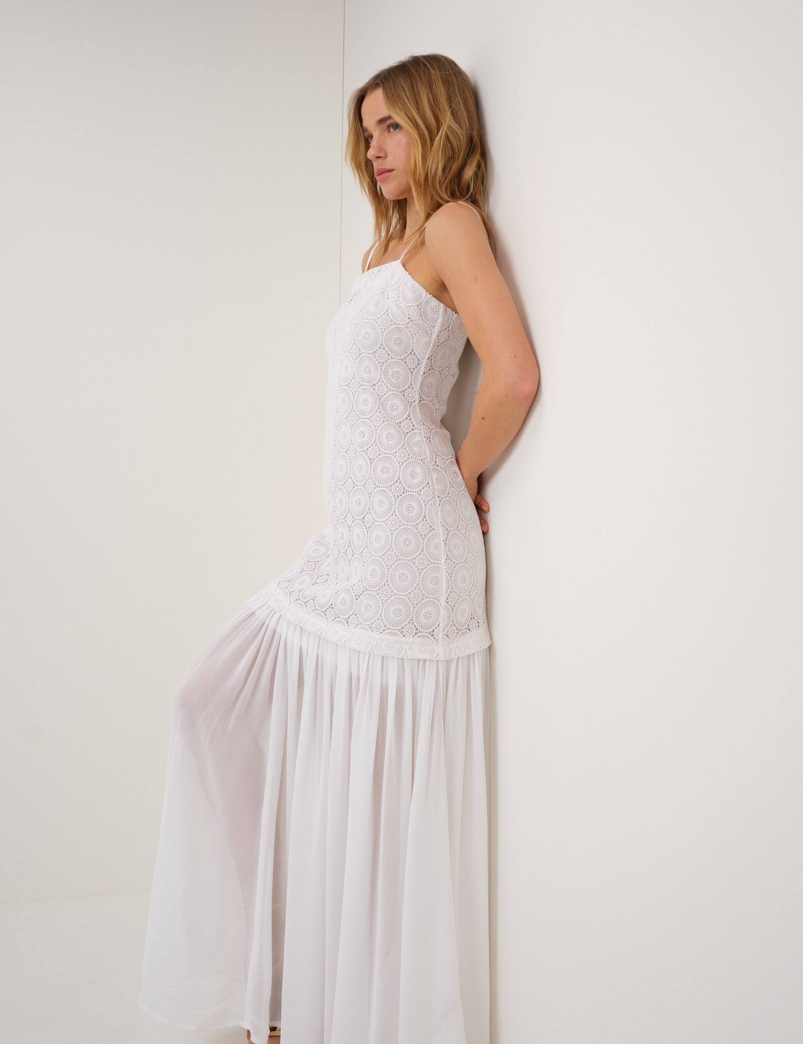 White Drop Waist Lulu Midi Dress