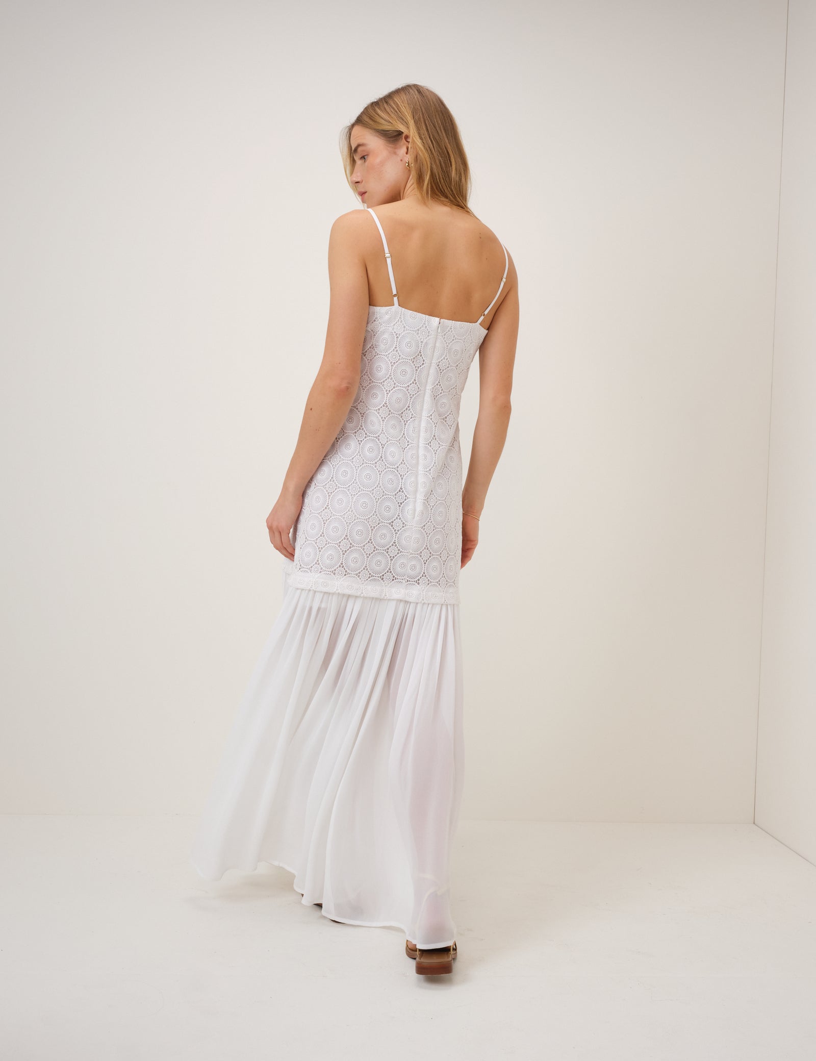 White Drop Waist Lulu Midi Dress